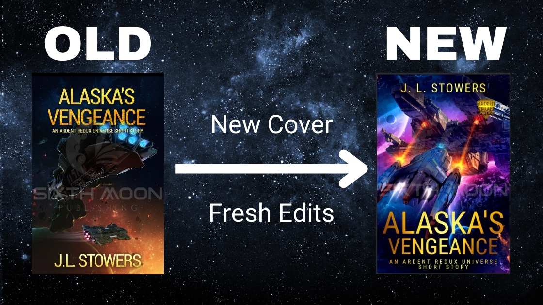 An image showing a comparison of the old Alaska's Vengeance book cover and the new Alaska's Vengeance book cover