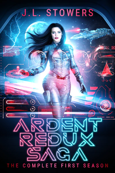 Ardent Redux Saga: The Complete First Season by J. L. Stowers An image of the book cover of the Ardent Redux Saga Complete First Season Omnibus, a five-episode space opera adventure written by science fiction author J. L. Stowers. The cover features Captain Dani Devereaux in a white flight suit as she interacts with a holographic display on the bridge of her ship, Osirion. Behind her is a space battle between the Rebel, Pirate, and Galactic Conglomerate factions.