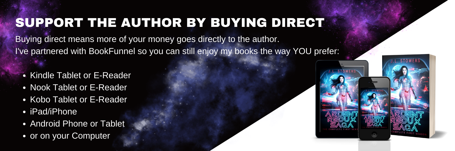 A banner featuring the Ardent Redux Saga Season 1 Omnibus illustrating the benefits of purchasing science fiction ebooks directly from the author.