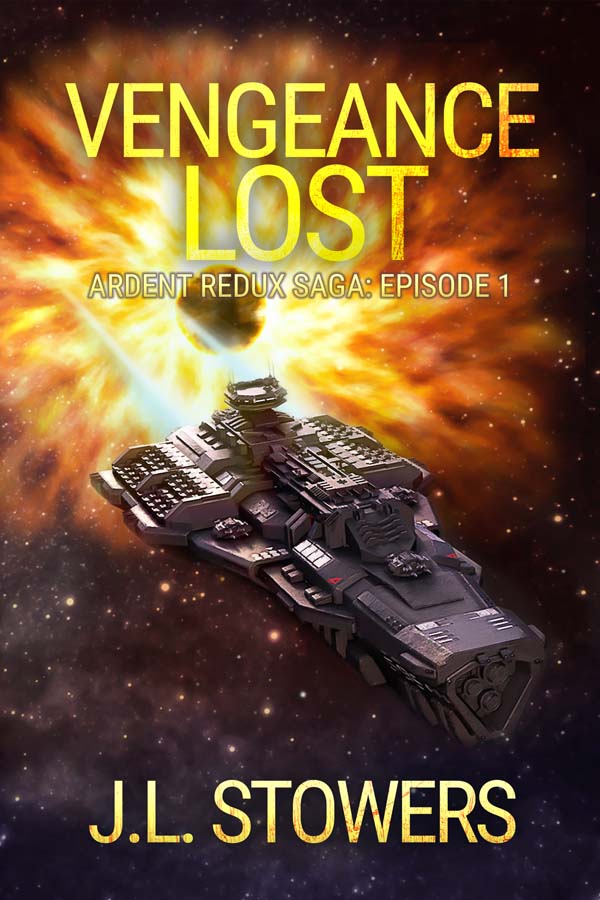 An image of the book cover of Vengeance Lost, an episodic space opera serial by sci-fi author J. L. Stowers and episode one in the Ardent Redux Saga. The cover features a massive starship flying away from a star that is going to supernova and engulf the planets around it. This introduction to the ARS perfectly illustrates the lengths Captain Dani Devereaux will go to in order to protect her crew in this exciting space adventure. 