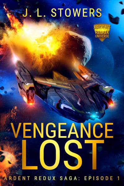 An image of the book cover of the Ardent Redux Saga Complete First Season Omnibus, a five-episode space opera adventure written by science fiction author J. L. Stowers. The cover features Captain Dani Devereaux in a white flight suit as she interacts with a holographic display on the bridge of her ship, Osirion. Behind her is a space battle between the Rebel, Pirate, and Galactic Conglomerate factions.